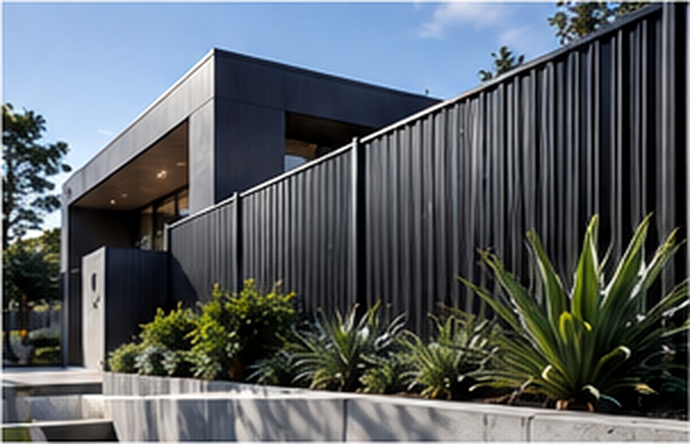 Modern dark COLORBOND style boundary fencing